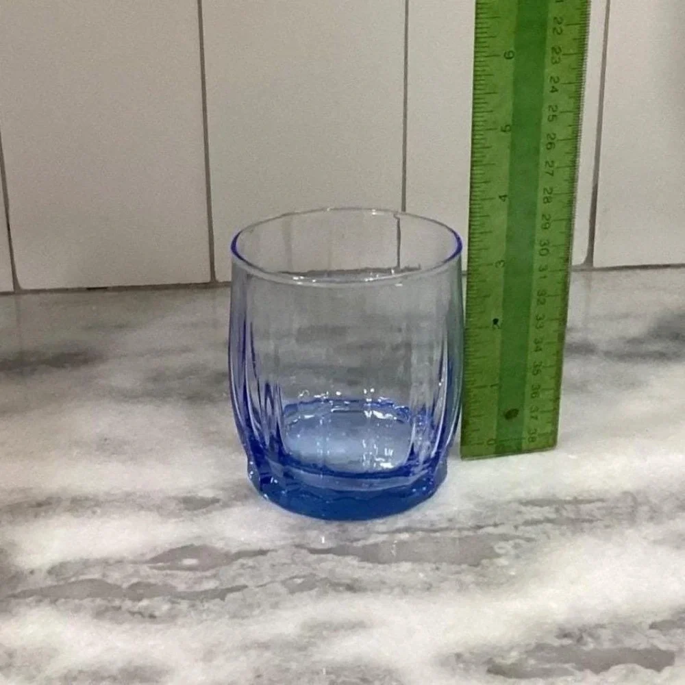 Oneida Valor Blue Juice‎ Glasses, Set of 3, Vintage Pasabahce Ribbed Tumblers